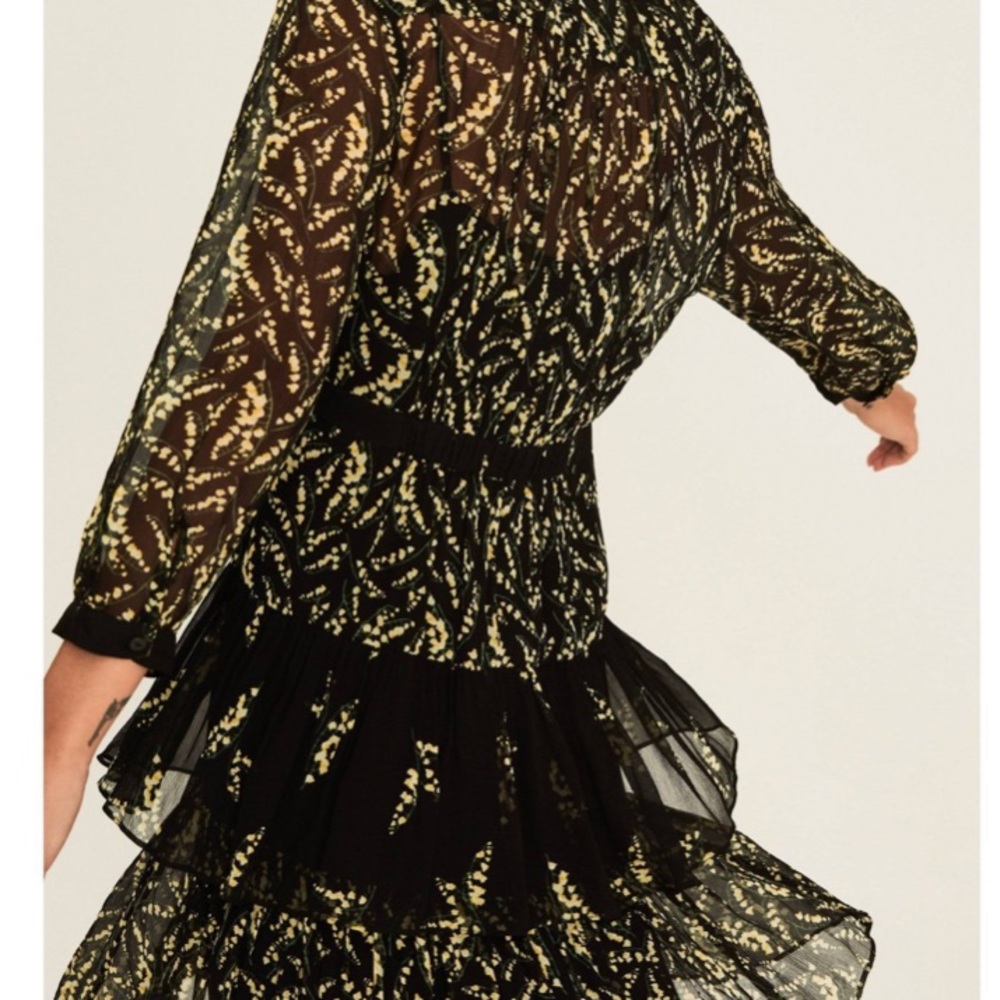 Ba&sh
Women's Black Morris Tiered Printed Chiffon Midi Dress